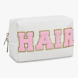 White and Pink 'HAIR' Cosmetic Bag NWT